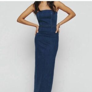 Reformation Strapless Denim Midi Dress